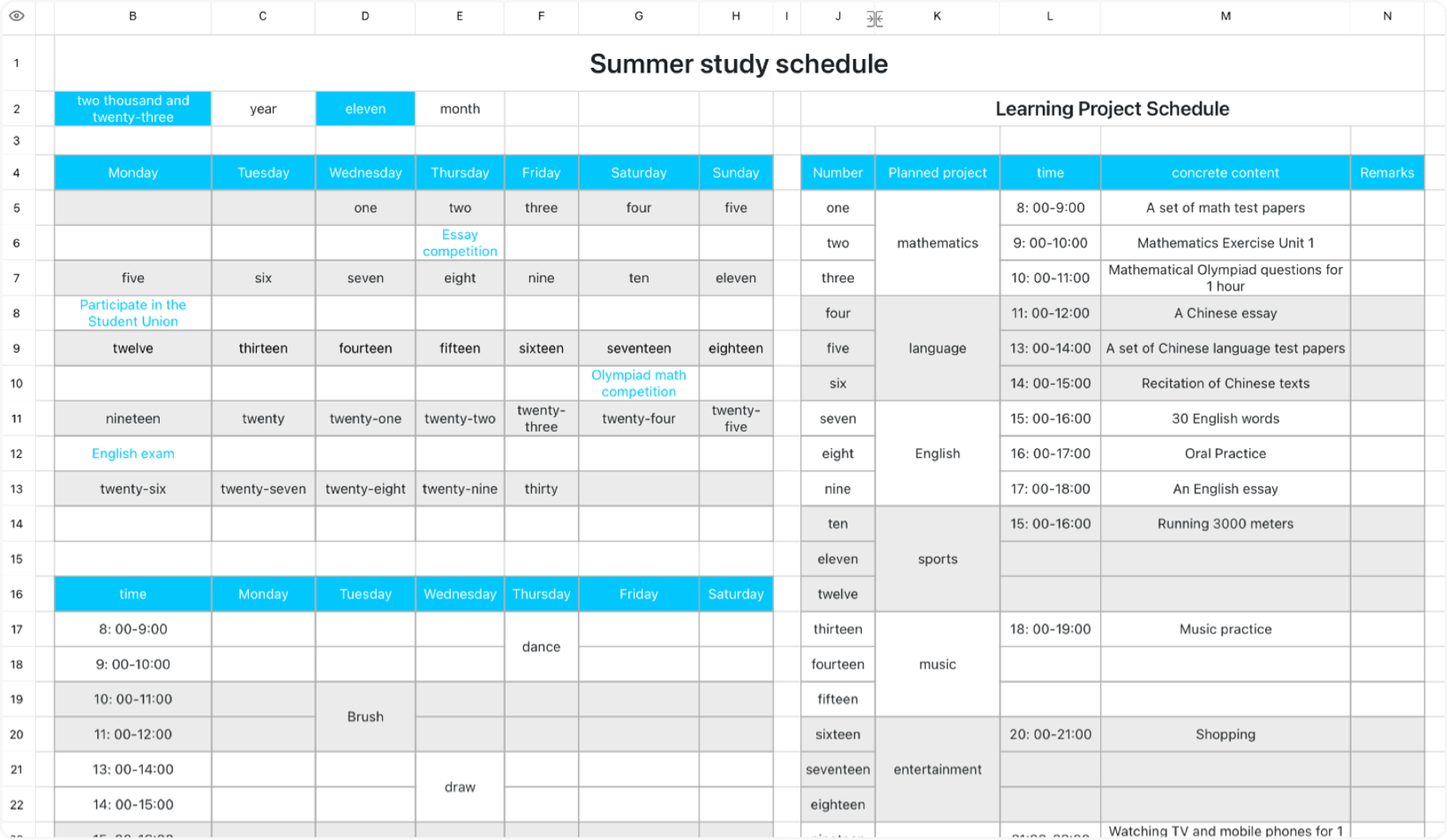 summer vacation study schedule 3